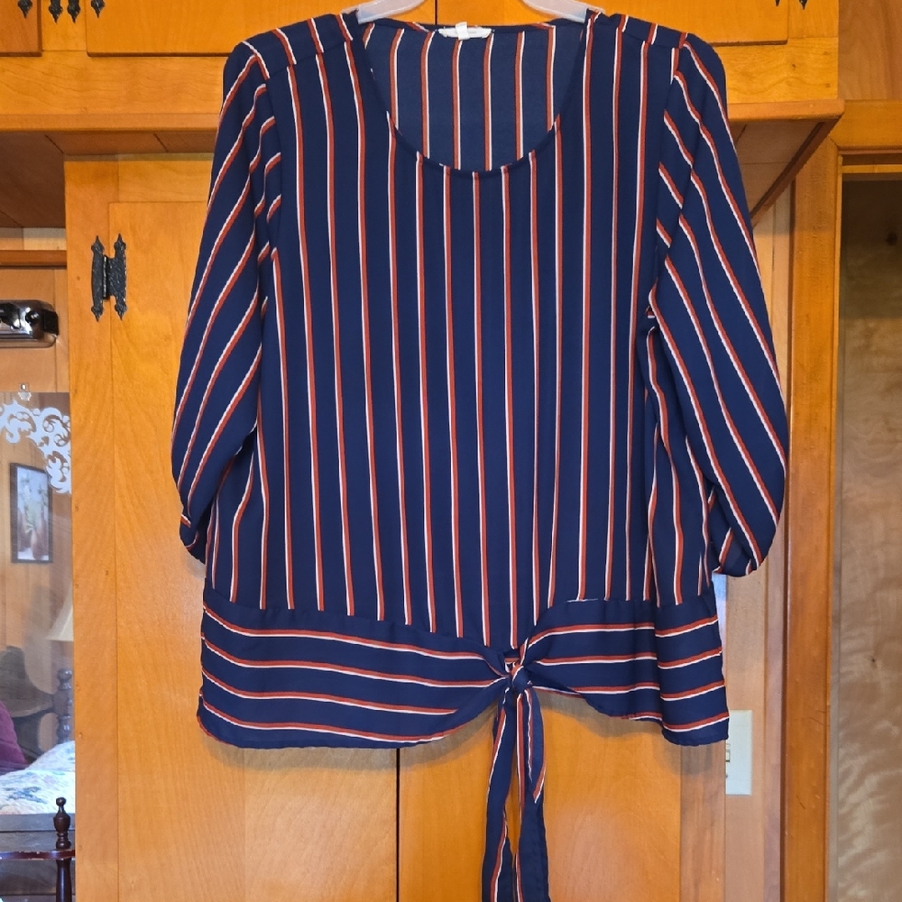 Maurices Navy and Red Striped Blouse